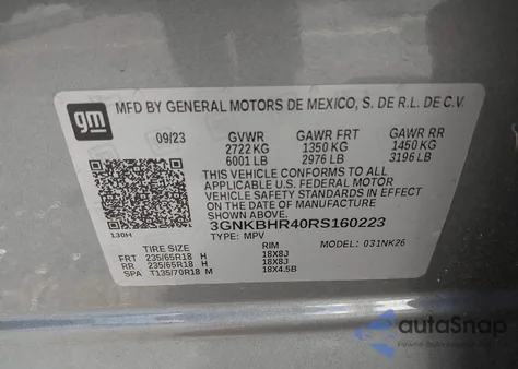 2024 Chevrolet Blazer Awd 2Lt из США, поврежденный, VIN 3GNKBHR40RS160223